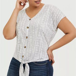 IVORY TIE-DYE SLUB JERSEY TIE FRONT MIDI DOLMAN BL